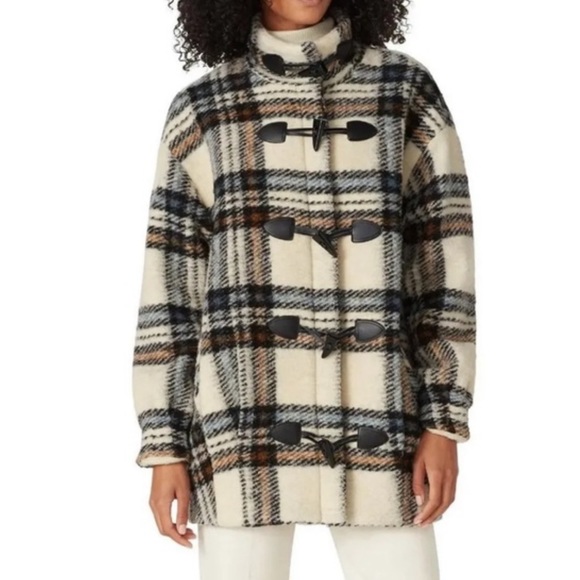 Veronica Beard Jackets & Blazers - Veronica Beard Cael Cream Plaid Wool Zipper Toggle Coat Jacket Size 8